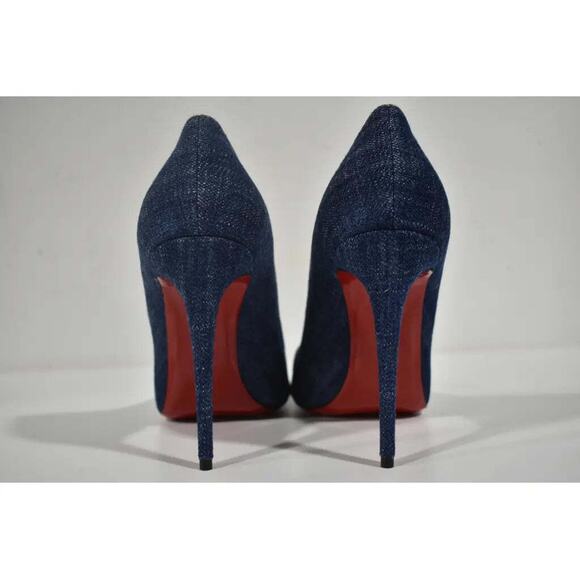 Christian Louboutin Kate 100 Blue Denim Saba Gold Stiletto Pointed Heel Pump 40 - Picture 11 of 12